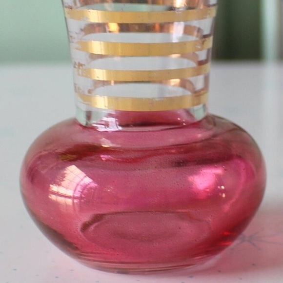 Vintage Vase Atomic Glass MCM 50s 60s 70s Petite Floral Bud Vase Rose Pink Gold - Picture 3 of 8